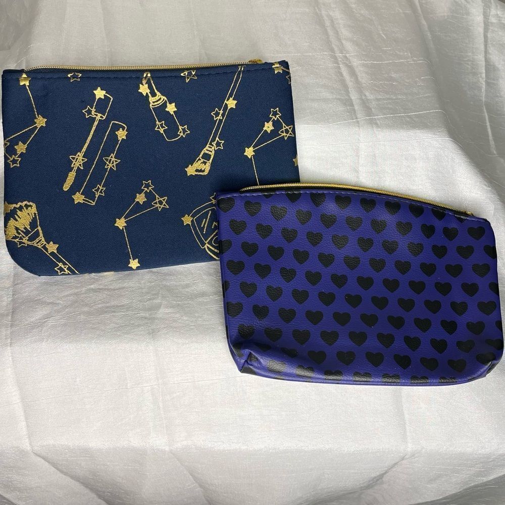 Ipsy 2 bags, Purple With Black Hearts and Constellation Blue With Gold Stars